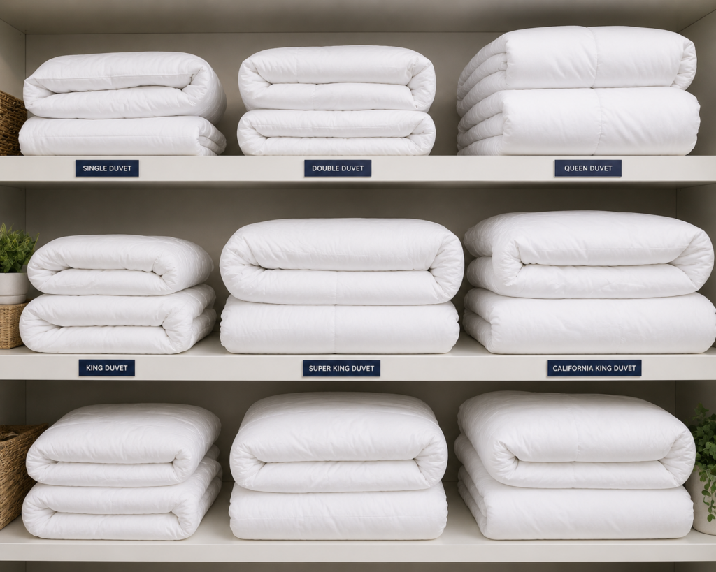 Single, double, queen and king-size duvets ready after professional cleaning
